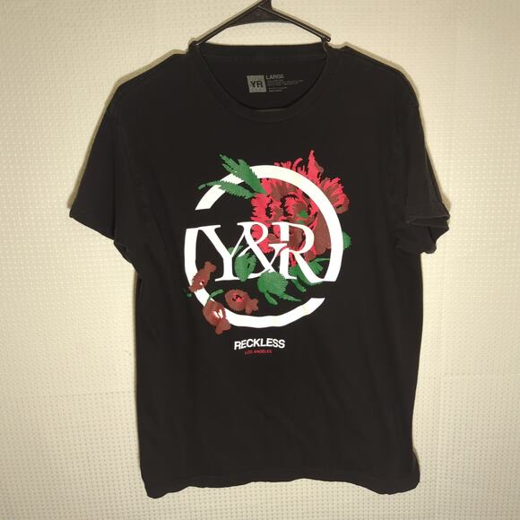 Young & Reckless Large Black Floral Logo Graphic T-Shirt Men’s YR Los Angeles - Picture 1 of 4